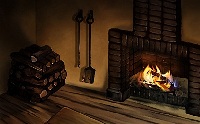 火の入った暖炉。民家や宿の一角に使えるかな？