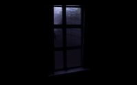 窓辺。夜なのか、雨なのか、外は暗い